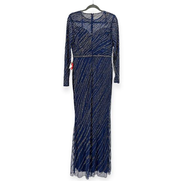 Mac Duggal NEW Navy Long Sleeve Beaded Column Evening Gown 5240 $598 - Size 10 - Picture 8 of 16
